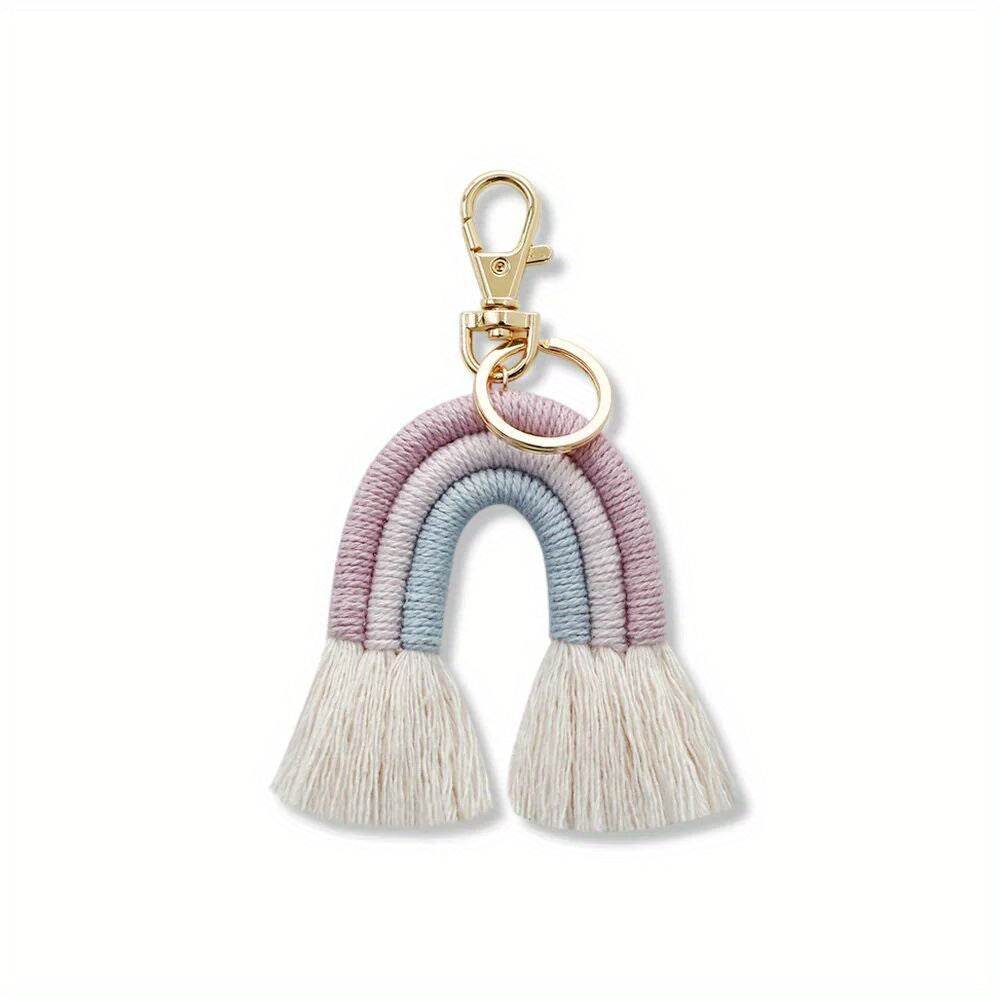 Boho Rainbow Keychain Wrist Lanyard for Girls Macrame Keychain