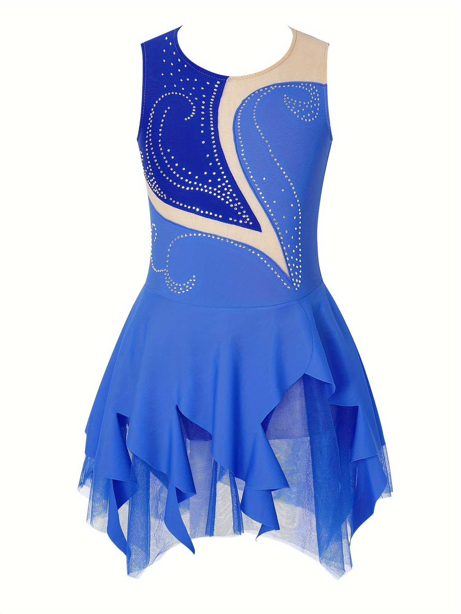 Girls Sleeveless Ice Skating Dress Rhinestone Gymnastic Leotard