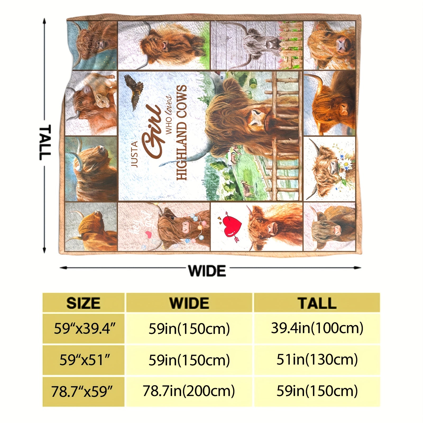 Scottish Highland Cow Flannel Blanket for Couch Bed Sofa Camping Traveling