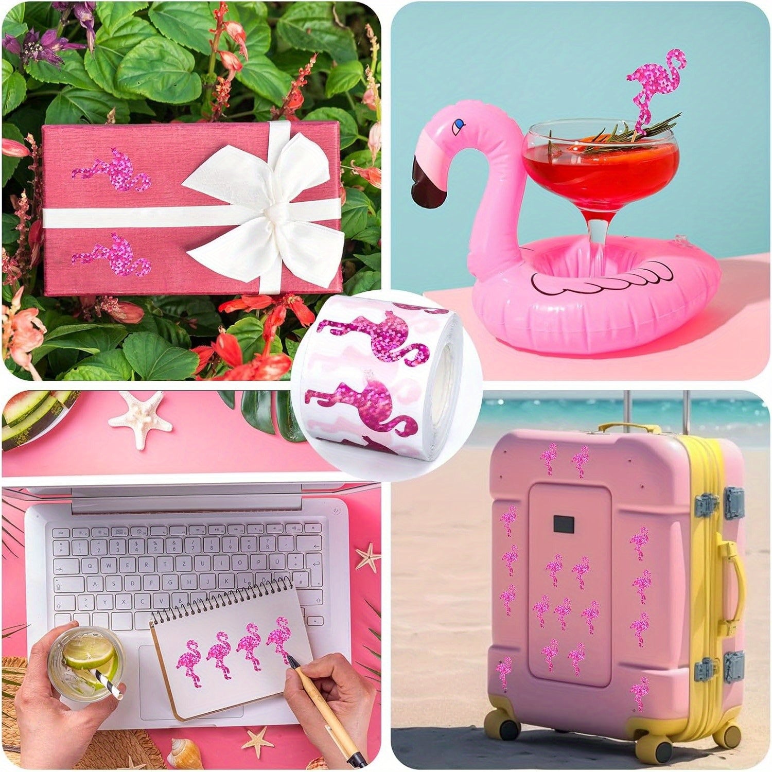 500pcs Flamingo Stickers Roll Adhesive Paper Decals for Water Bottles Scrapbook