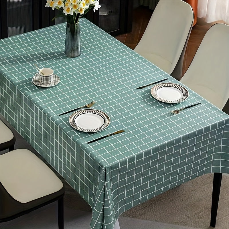 Plastic Tablecloth Straight Edge Plaid Tablecover PVC Lattice - Waterproof