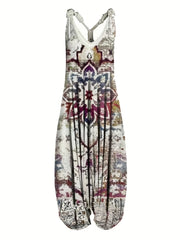 Floral Print V Neck Harem Jumpsuit Sleeveless