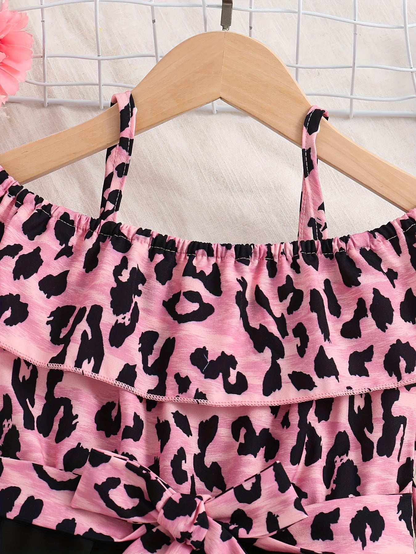Leopard Print Ruffle Trims Cami Romper Jumpsuit With Belt