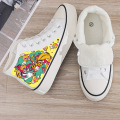 Girl's High Top Cartoon Skate Shoes with Plush Lining