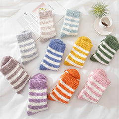 5 Pairs Striped Fuzzy Socks Comfy & Warm Women's Stockings