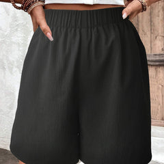 Solid Elastic Waist Shorts Casual Wide Leg Versatile Shorts