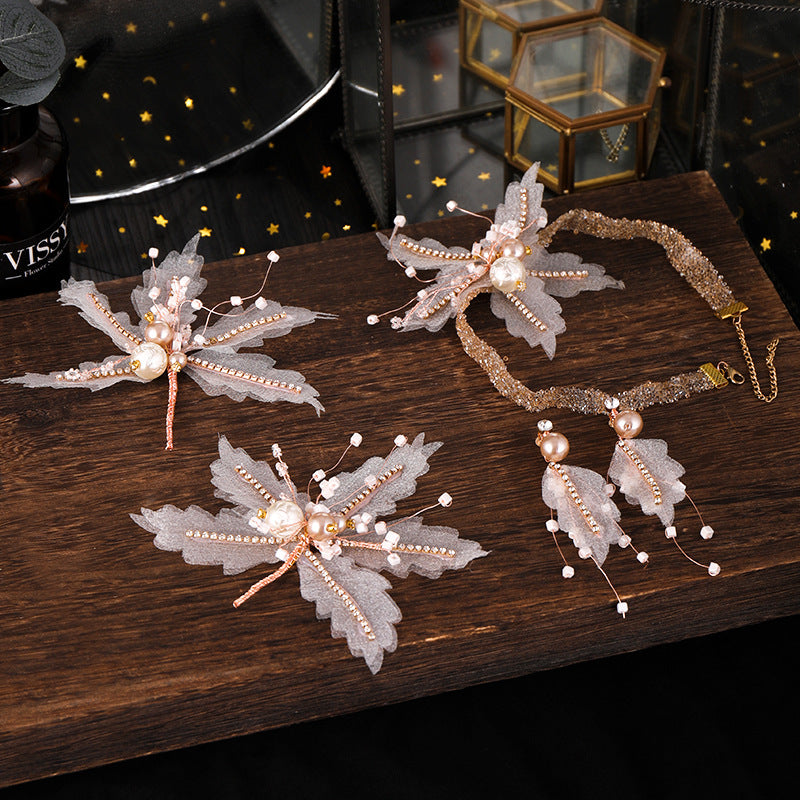Feather Crown Hair Band Earrings Set for Wedding Party