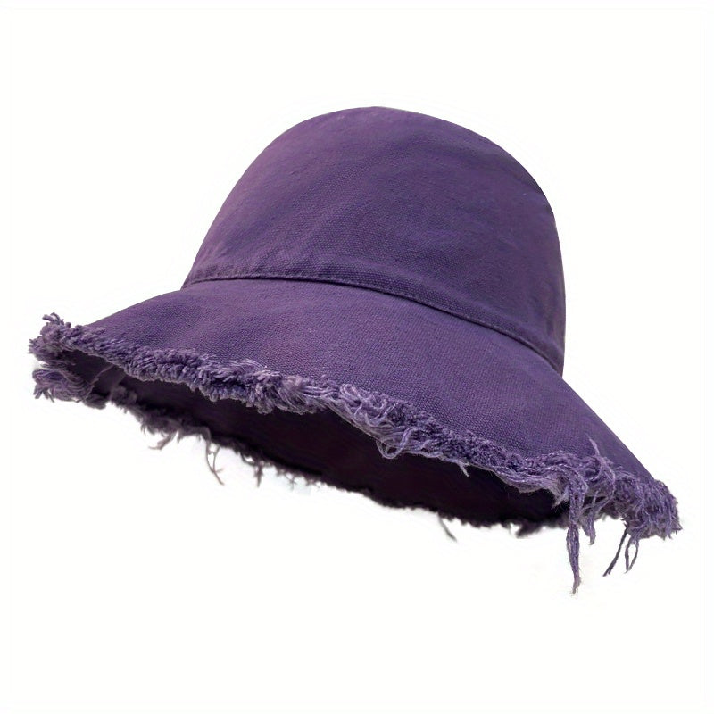 Candy Washed Bucket Hat Wide Frayed Brim Denim