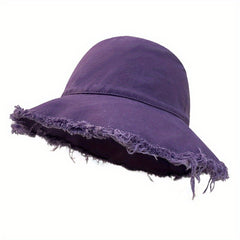 Candy Washed Bucket Hat Wide Frayed Brim Denim