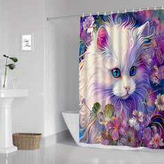 Hand Painted Cat Printed Curtain Bathroom Decor