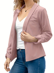 Solid Lapel Blazer Open Front Long Sleeve Work Office Outerwear