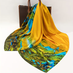 Mountain River Print Shawl Bandana Classic Block Square Scarf Silk