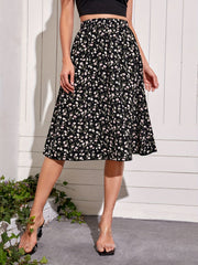 Floral Print Elastic Waist Midi Skirt for Women