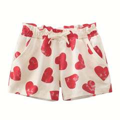 Girls Heart Print Paper Bag Waist Summer Shorts