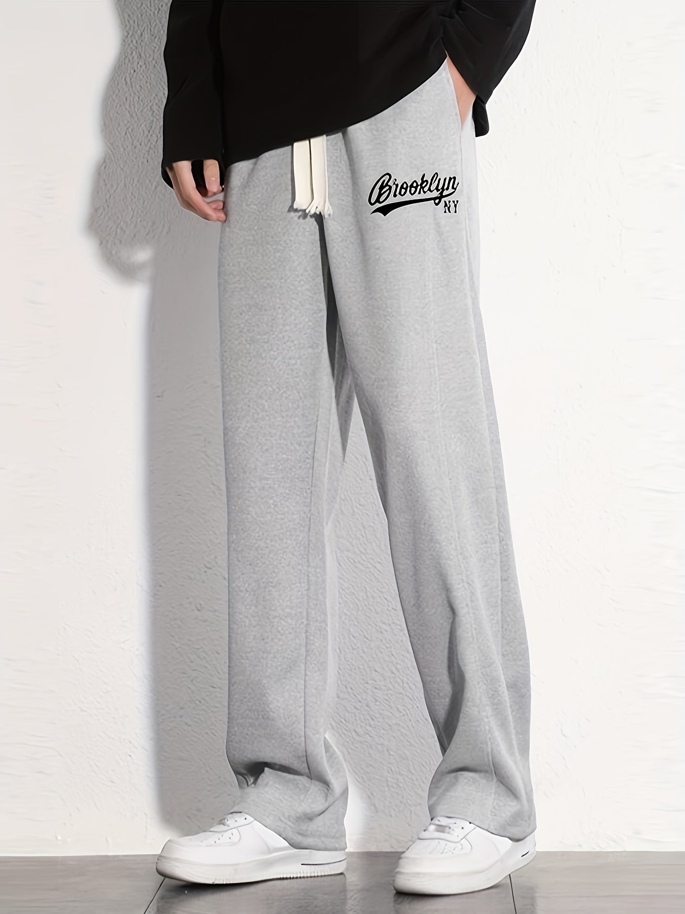 Brooklyn NY Cotton Sweatpants Men s Casual Solid Loose Fit Slightly Stretch