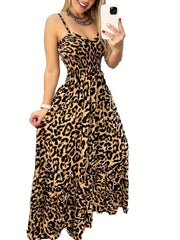 Sexy Leopard Print Nipped Waist Maxi Dress