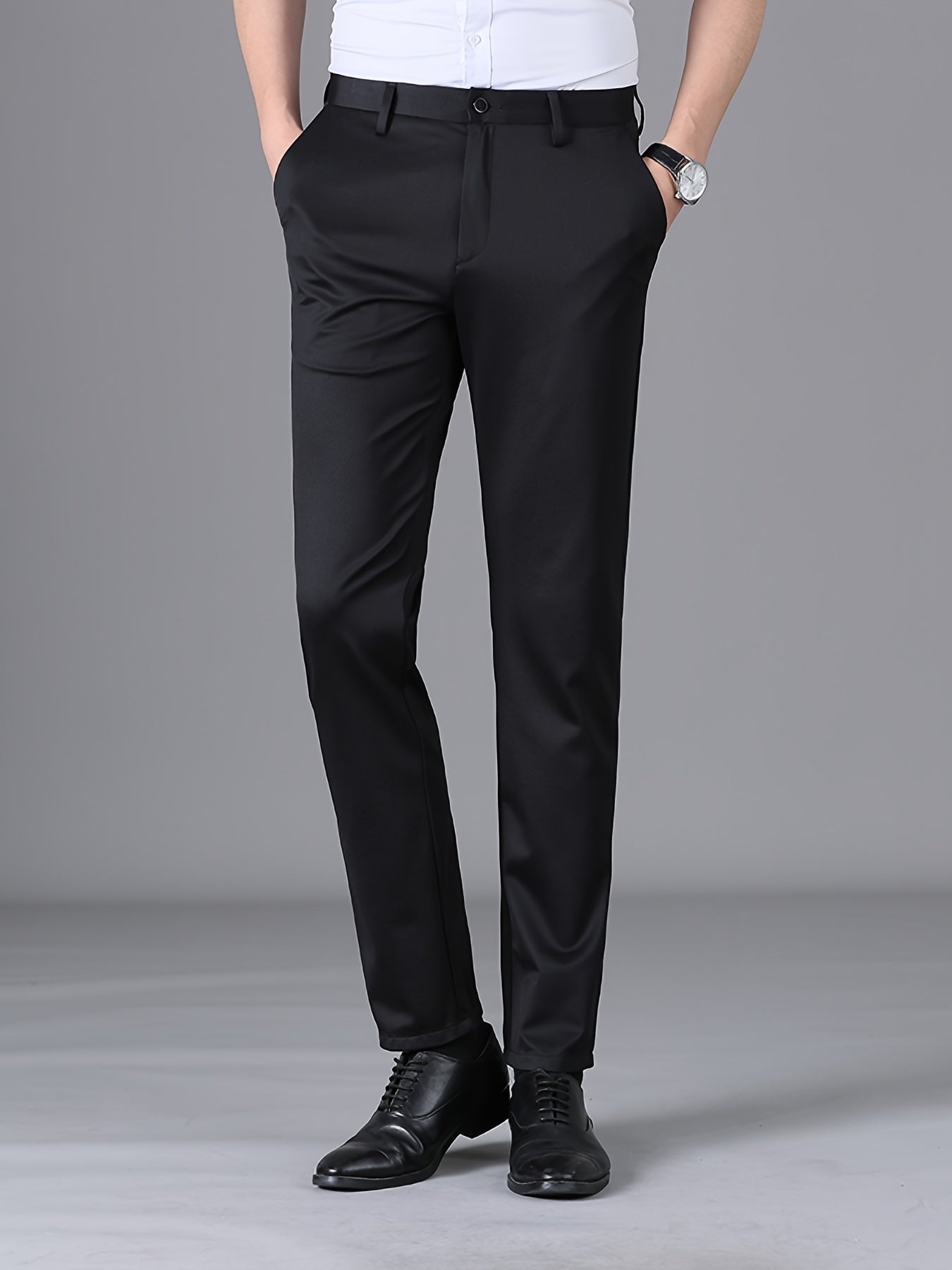 Men's Casual Business Straight Leg Suit Pants with Pockets