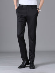 Men's Casual Business Straight Leg Suit Pants with Pockets