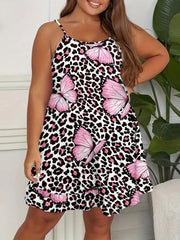Cami Nightdress Butterfly & Leopard Print Ruffle Trim Sleep Dr