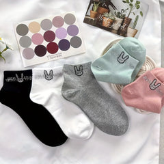5 Pairs Bunny Rhinestone Socks Cute & Comfy Crew Short Stockings