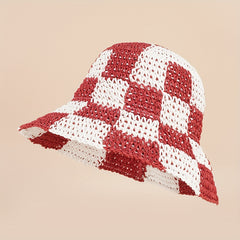 Checkerboard Straw Hat Large Brim Sun Protection Fisherman Hat