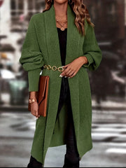 Solid Lantern Sleeve Knitted Duster Cardigan