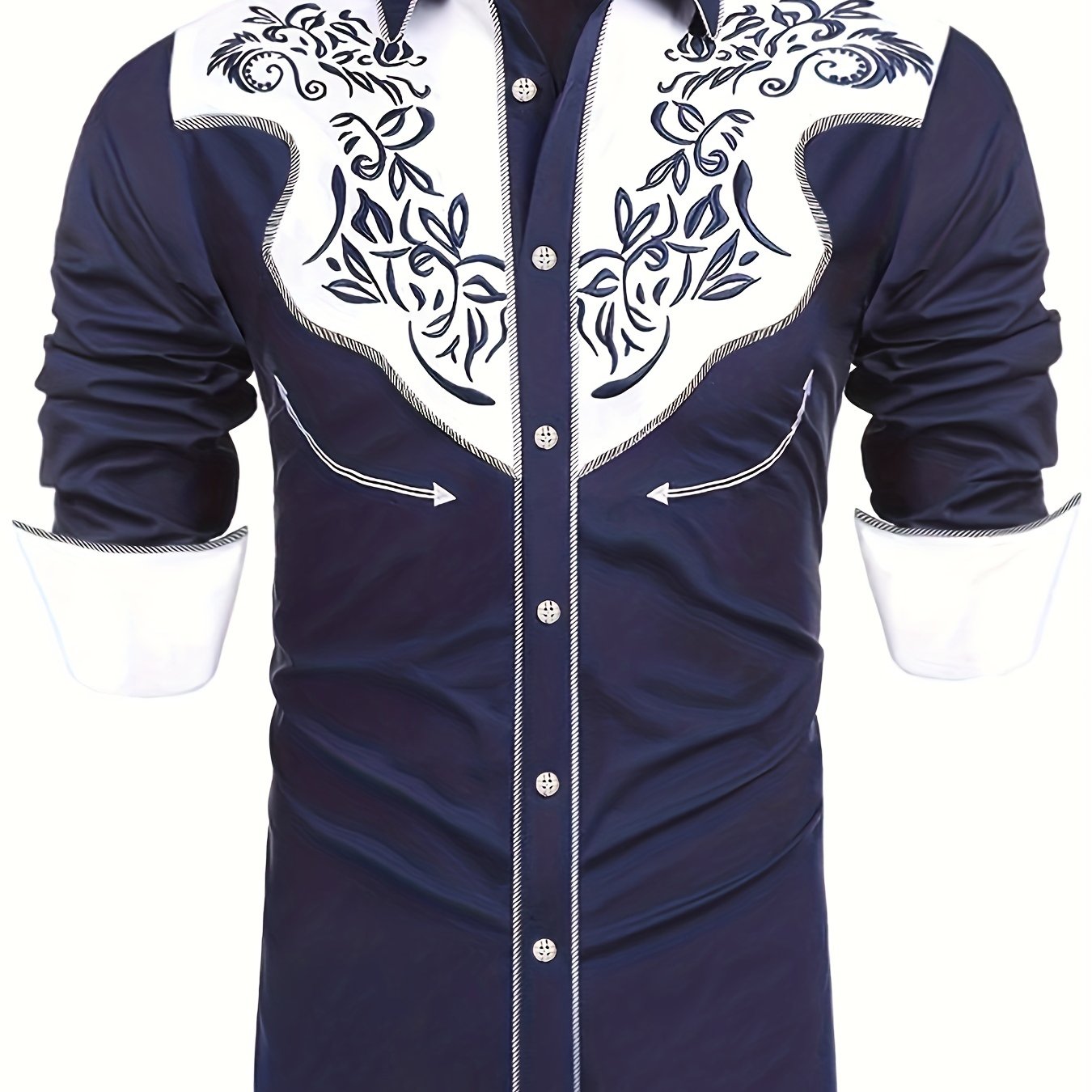 Embroidered Pattern Men's Shirt Top Turn Down Collar