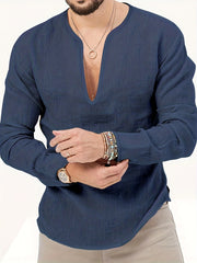 Men's V Neck Breathable Long Sleeve Beach Shirt