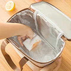 Vintage Style Portable Lunch Bag Insulated Tote Beige