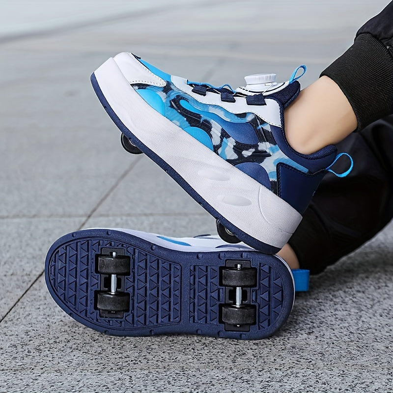 Girl's Mesh Roller Shoes, Rotating Buckle, Comfy, Detachable Wheel Skate