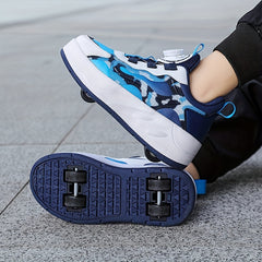 Girl's Mesh Roller Shoes, Rotating Buckle, Comfy, Detachable Wheel Skate