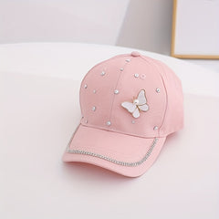 Kids Sunshade Baseball Cap with Rhinestone Butterfly