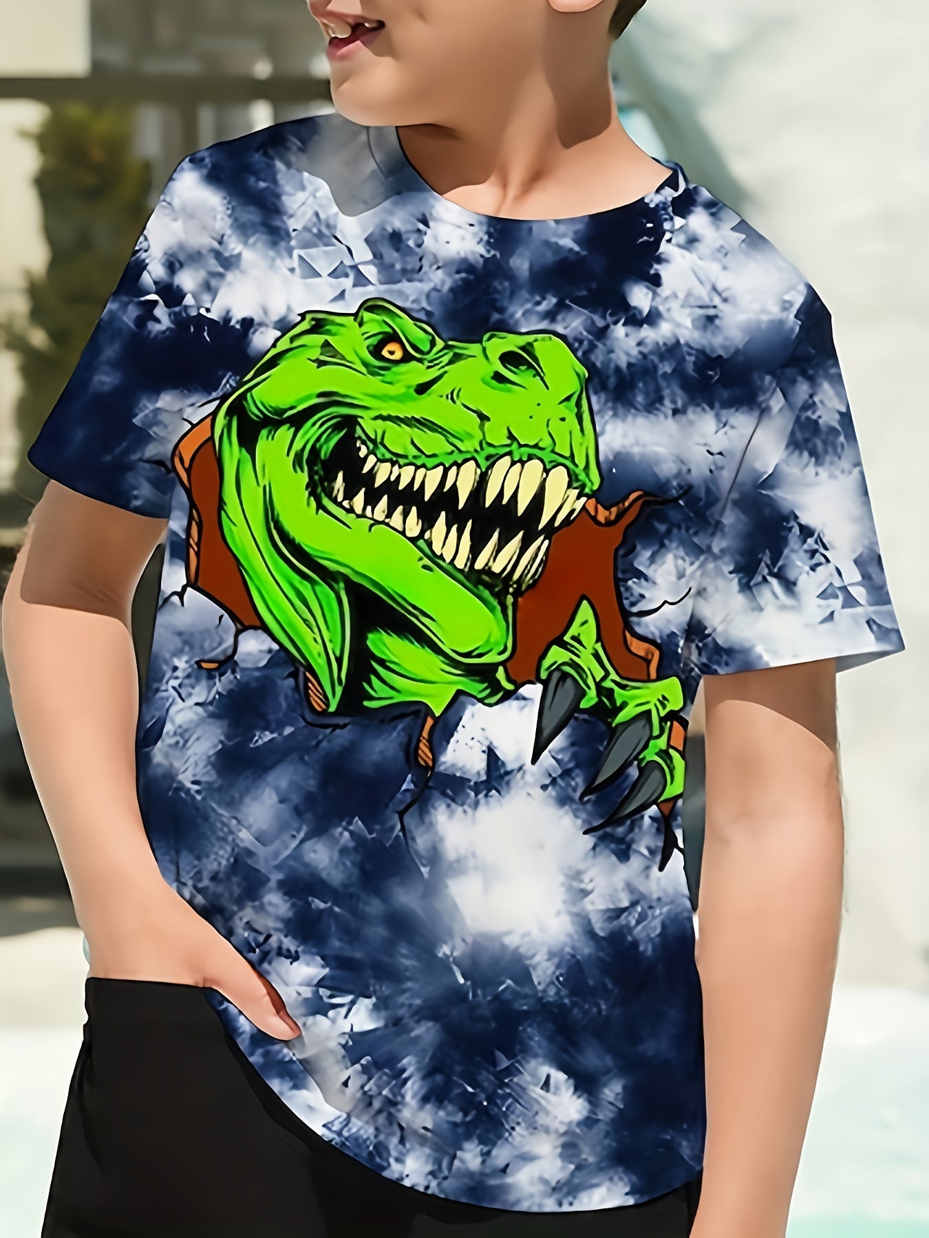Boy's Dino Graphic T-shirt, 3D Print, Casual, Summer Tee