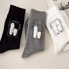 3 Pairs Cartoon Alpaca Print Socks Women's Stockings & Hosiery