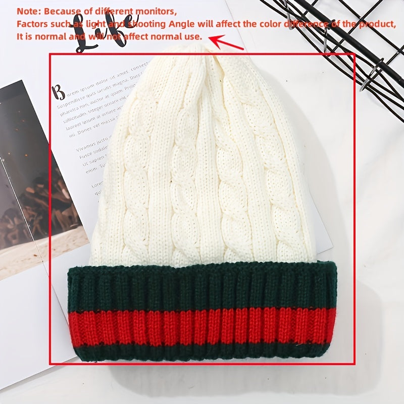Striped Knitted Beanie Hats Thick Warm For Women & Men Autumn Winter