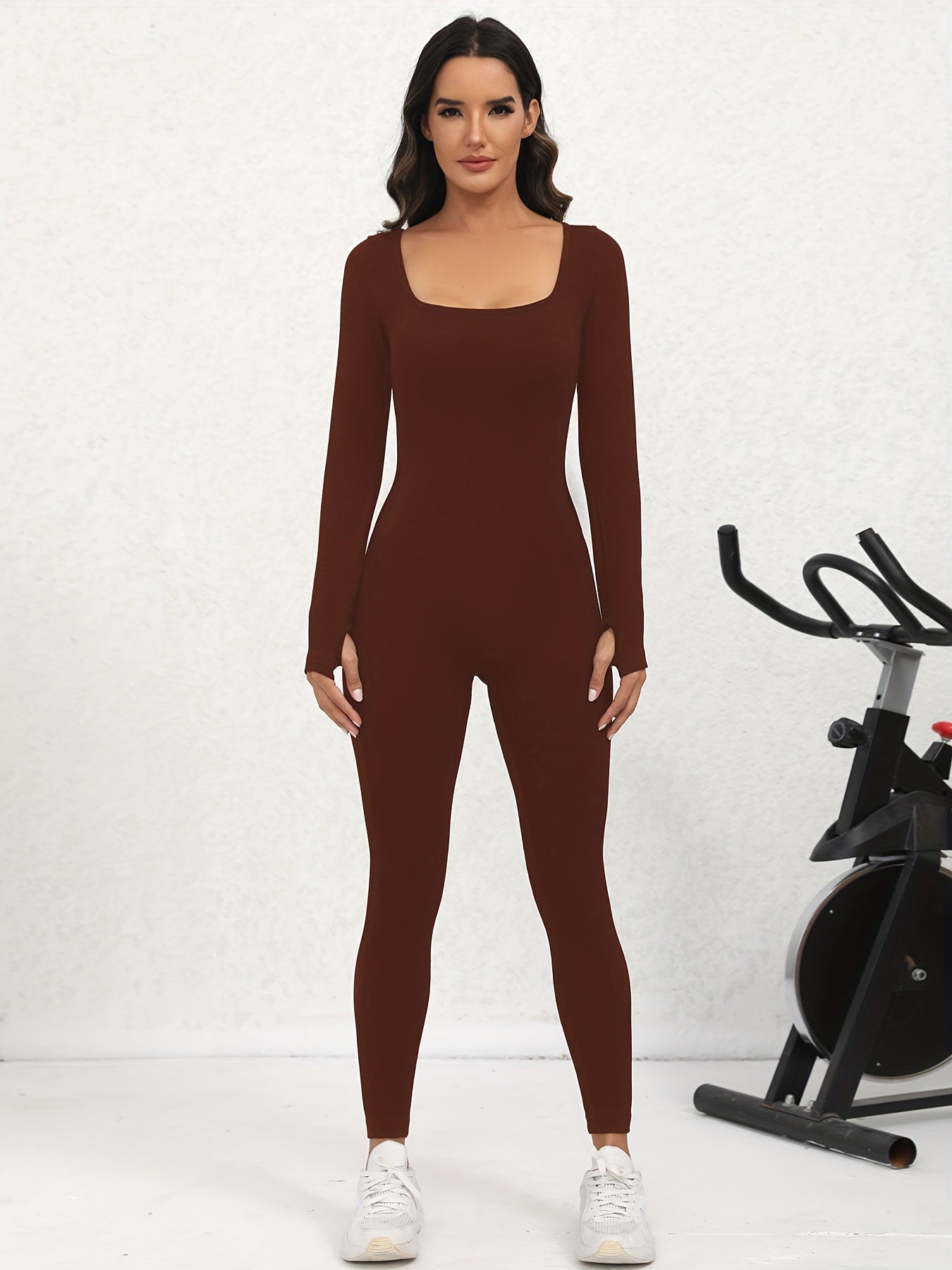 Women Yoga Jumpsuit Ribbed Long Sleeve Bodysuit Activewear