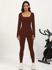 Women Yoga Jumpsuit Ribbed Long Sleeve Bodysuit Activewear