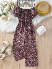 Girls Floral Off Shoulder Jumpsuit with Belt