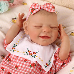 20'' Bebe Reborn Baby Doll Lifelike Sleeping Newborn Red Plaid Jumpsuit
