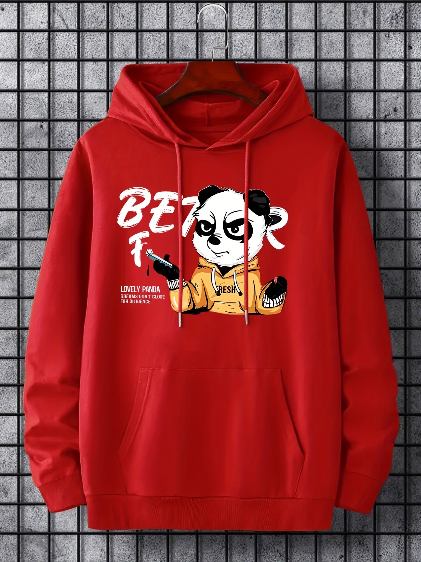Panda Hoodie Print Sweatshirt Men's Casual Pullover Hooded