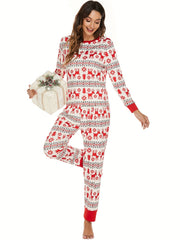 Christmas Elk Print Lounge Set Long Sleeve Top & Pants Women's Loungewear