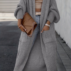 Solid Chunky Long Sleeve Cardigan with Pockets