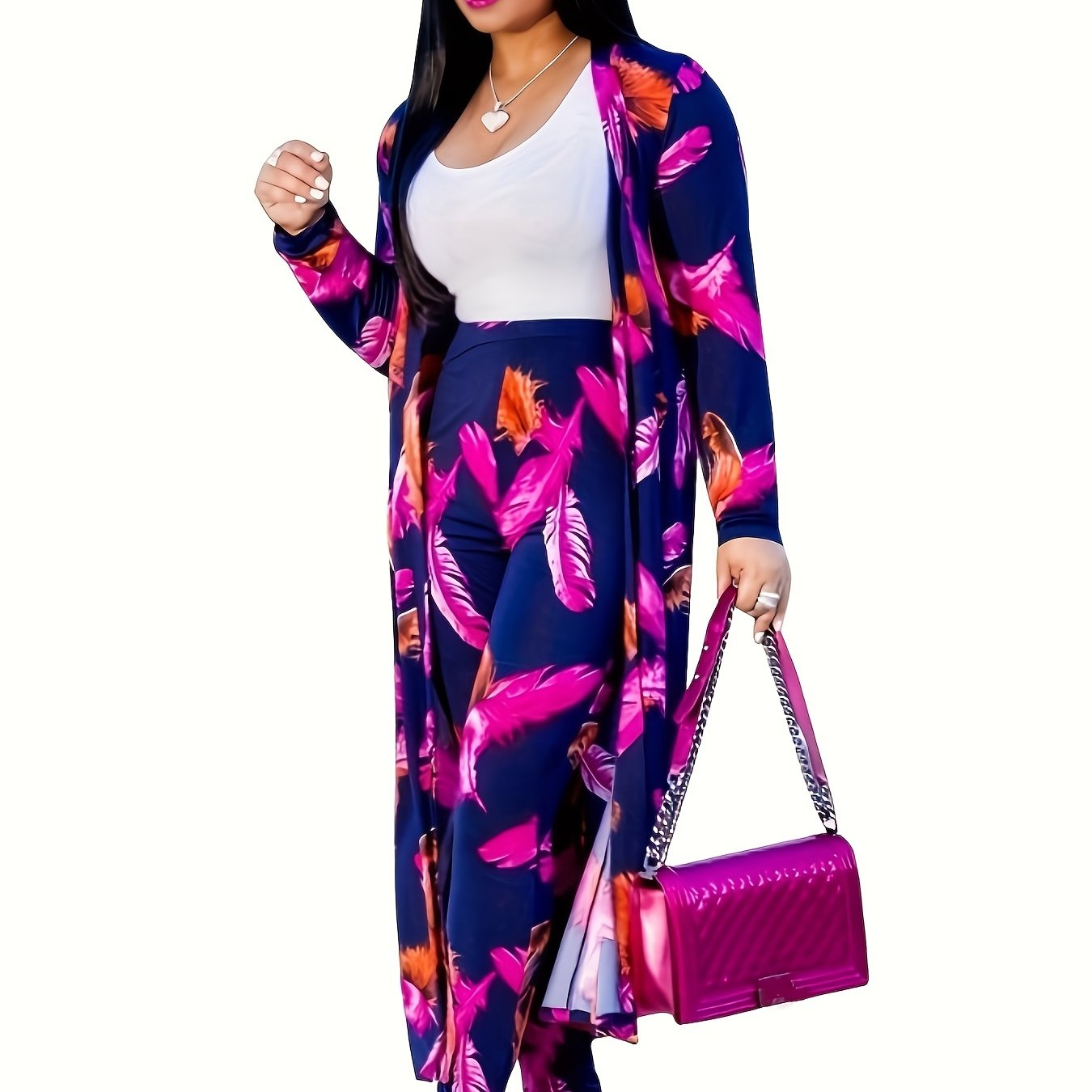 Printed Two Piece Set Coat & Pants Outfit