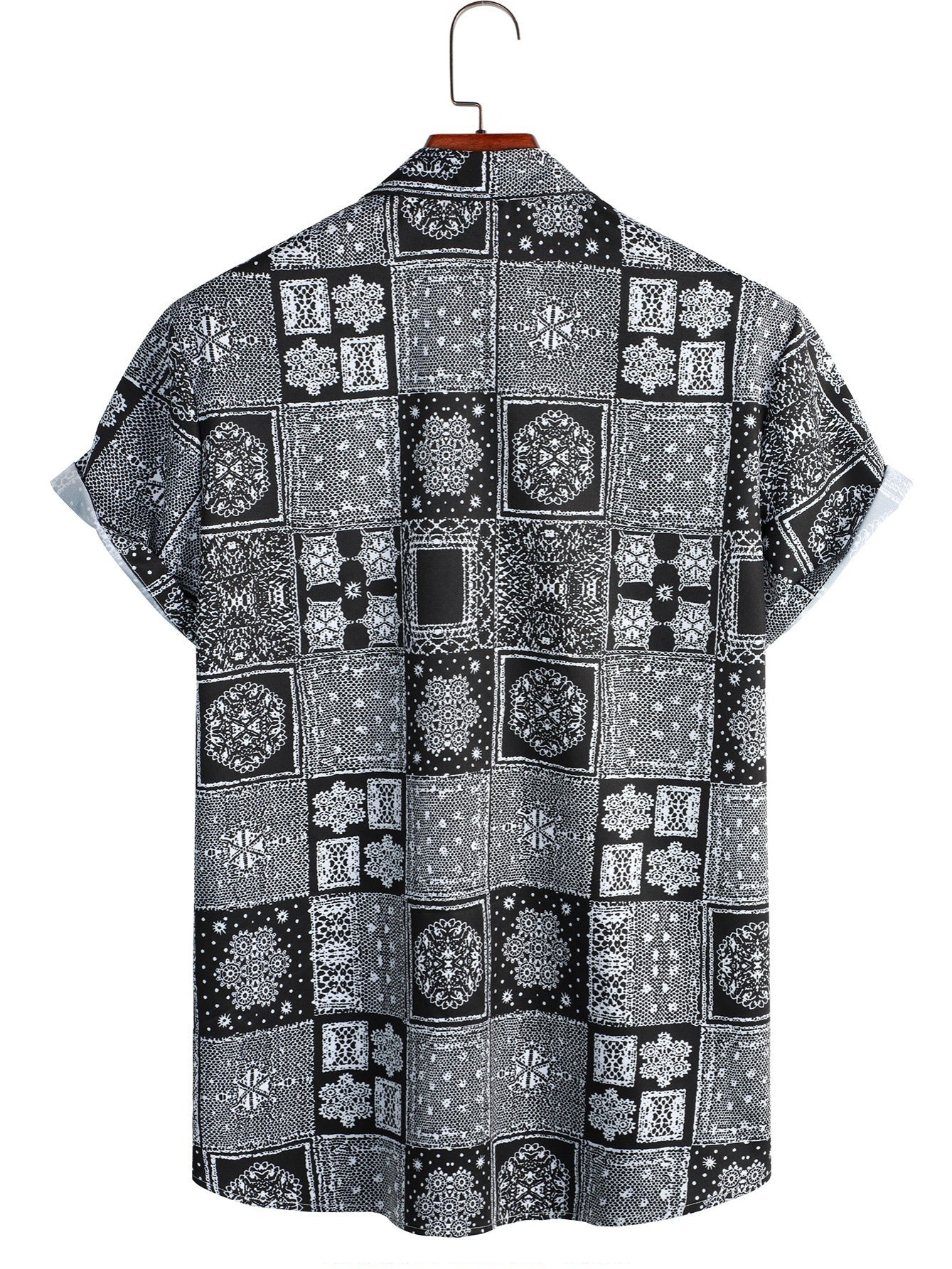 Vintage Geo Print Men Crop Collar Blouse