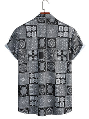 Vintage Geo Print Men Crop Collar Blouse