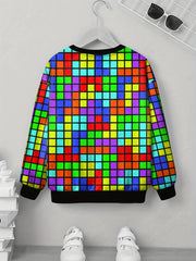 Colorful Squares Print Kid's Sweatshirt Unisex Pullover for Spring Fall Winter