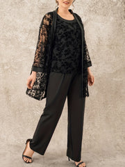 Floral Mesh Cardigan & Tank Top & Pants Outfit