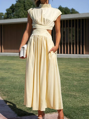 Sexy Ruched Maxi Dress Cap Sleeve