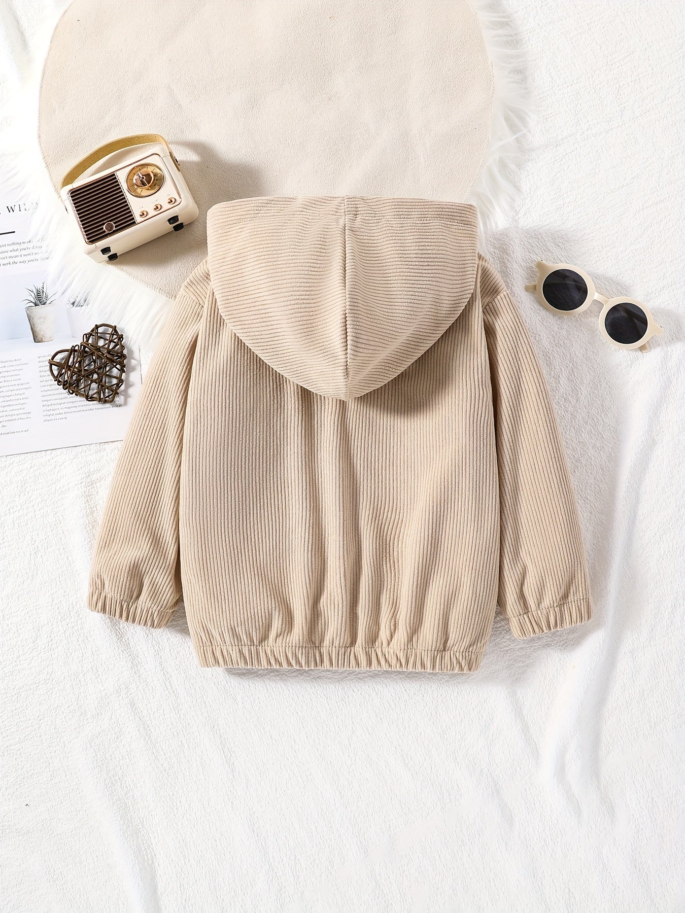 Boys Corduroy Zip Hooded Jacket With Pocket