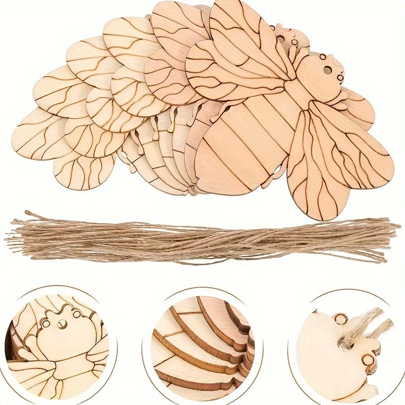 50pcs Wooden Bee Decor DIY Wood Chips Hanging Wooden Bee Paper Cut